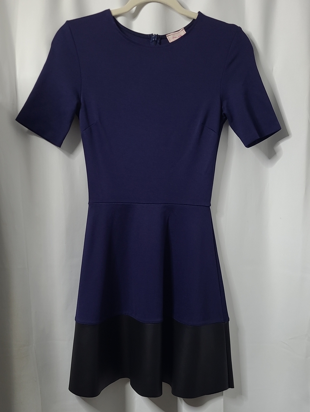 Love...Ady Color block Fit & Flare Dress blue hue and Black Faux Leather Hem